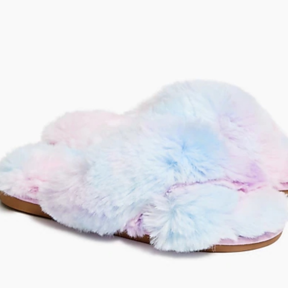 J Crew Comfy Cozy Cotton Candy Fluff Crisscross Tie Dye Printed Slippers Shoes